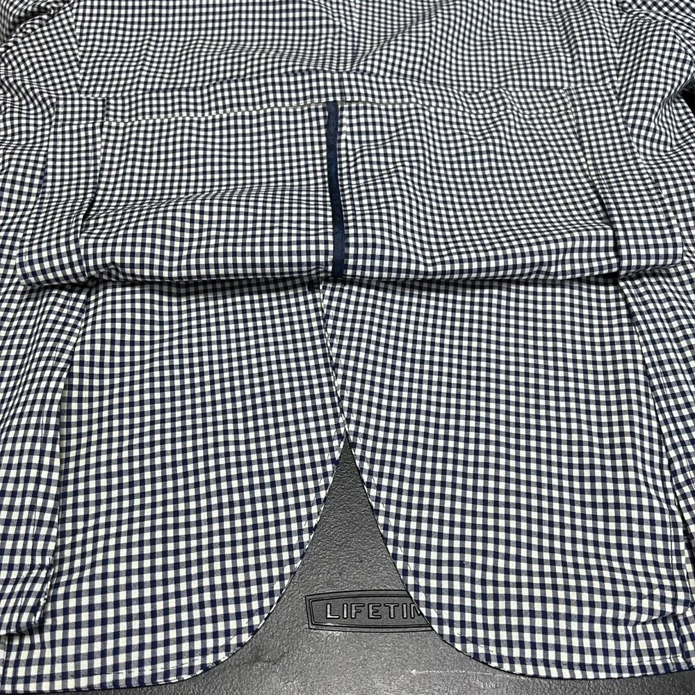 Kroon Sport Coat Mens 44R Navy Gingham Check Wool Blend Bono Blazer Stretch